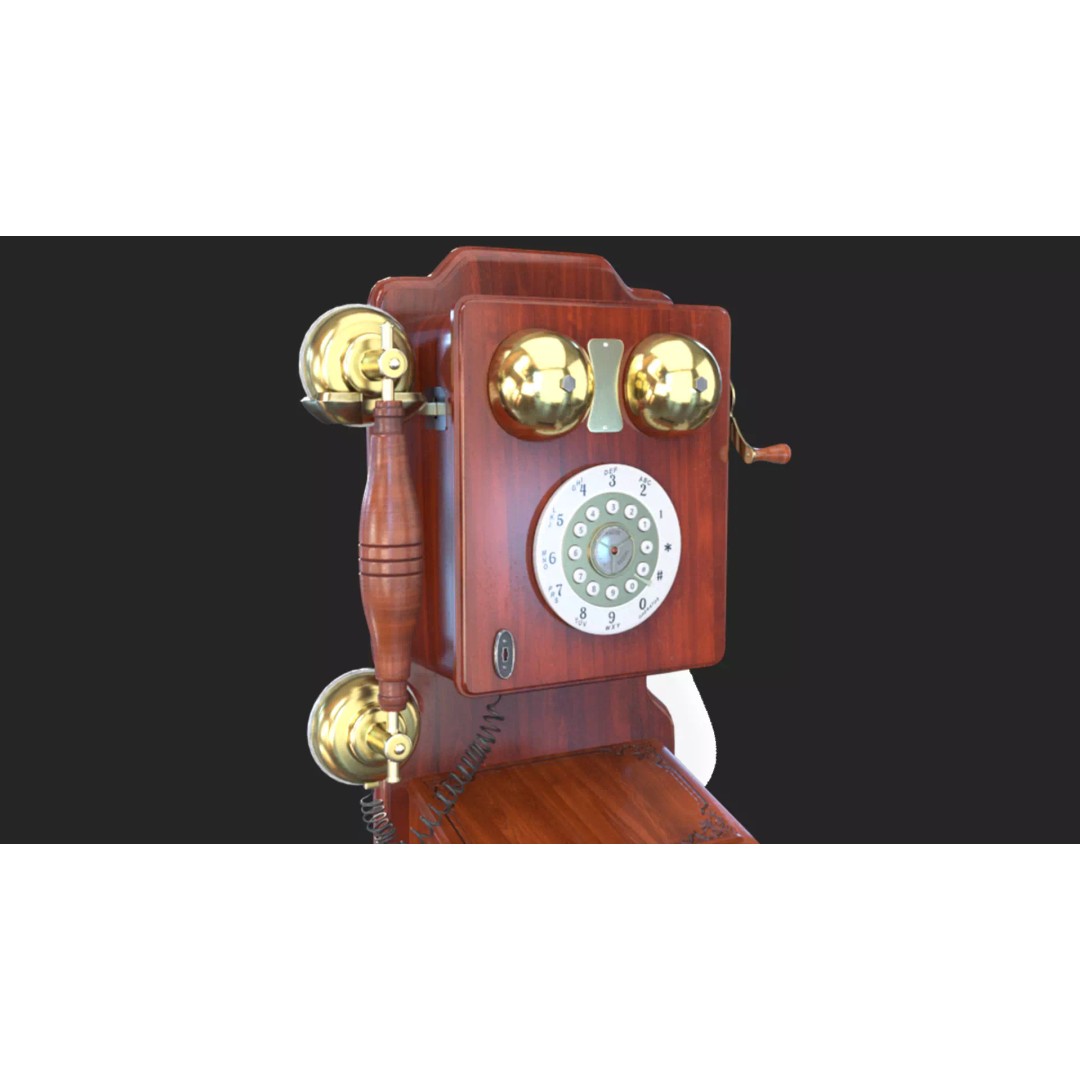 Vintage Rotary Wall Phone 3D Model – High Poly PBR Asset, FBX & OBJ - View 6