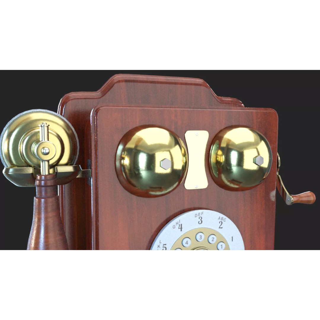 Vintage Rotary Wall Phone 3D Model – High Poly PBR Asset, FBX & OBJ - View 7