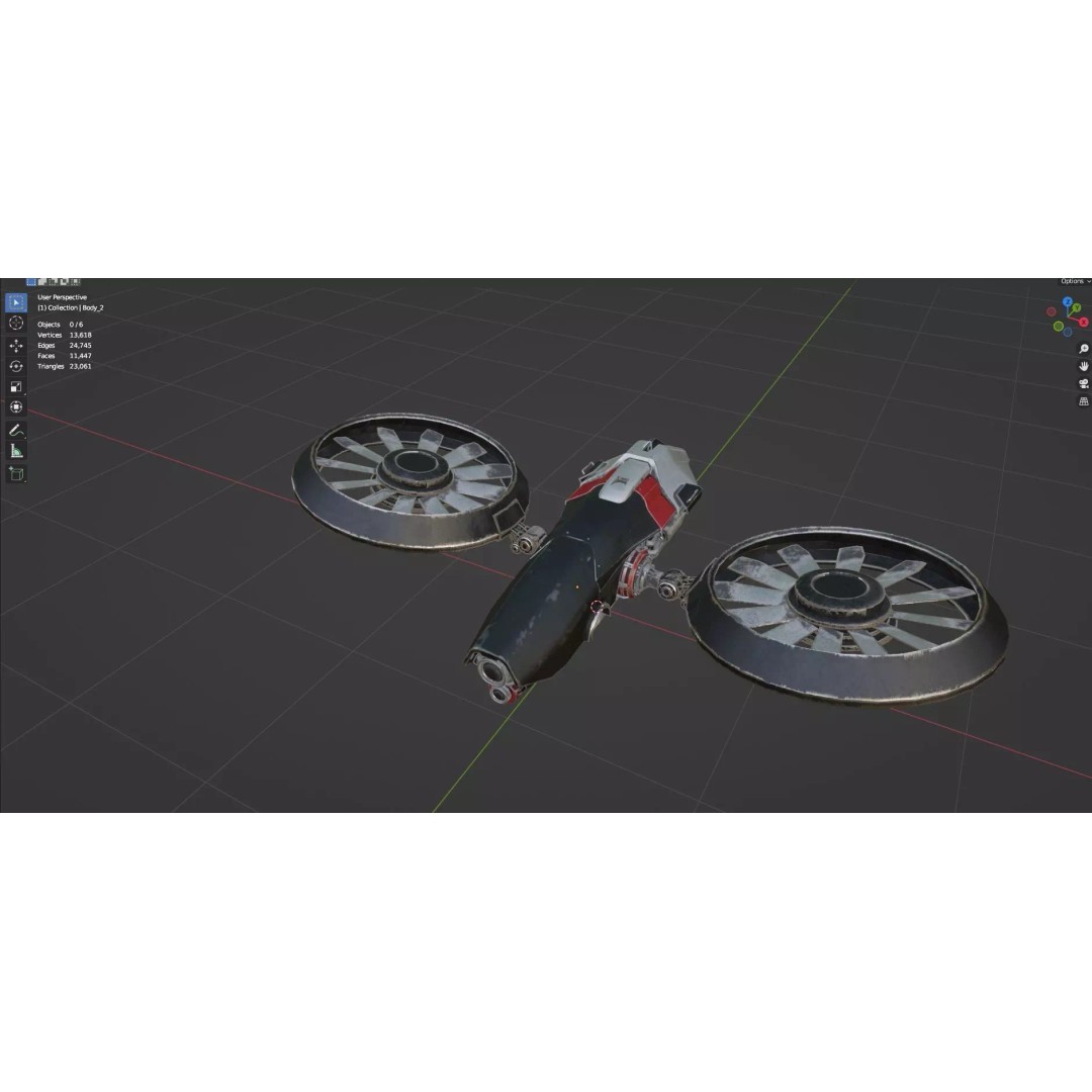 Low Poly Combat Drone 3D Model – Textured Military Asset, FBX, OBJ