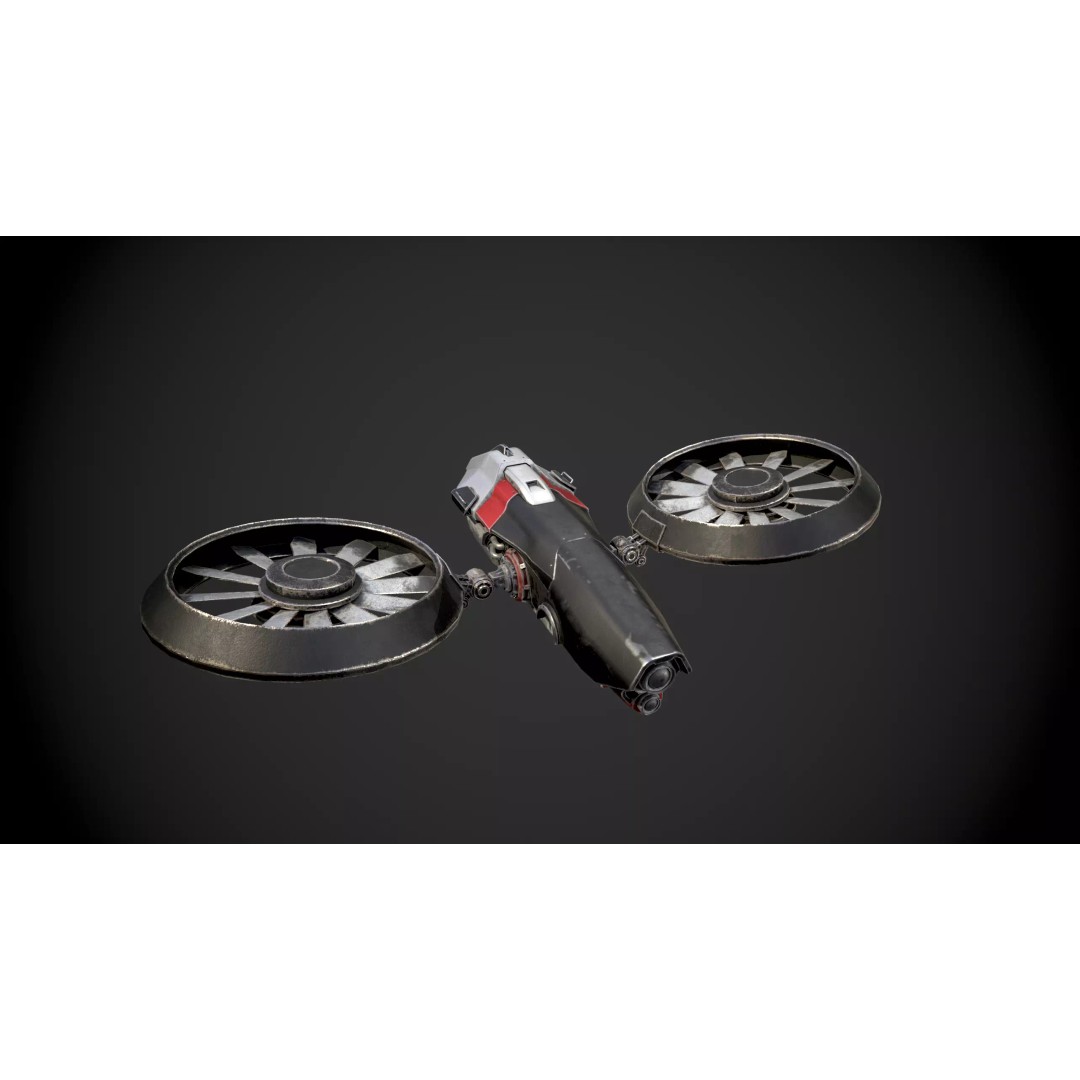 Low Poly Combat Drone 3D Model – Textured Military Asset, FBX, OBJ - View 3