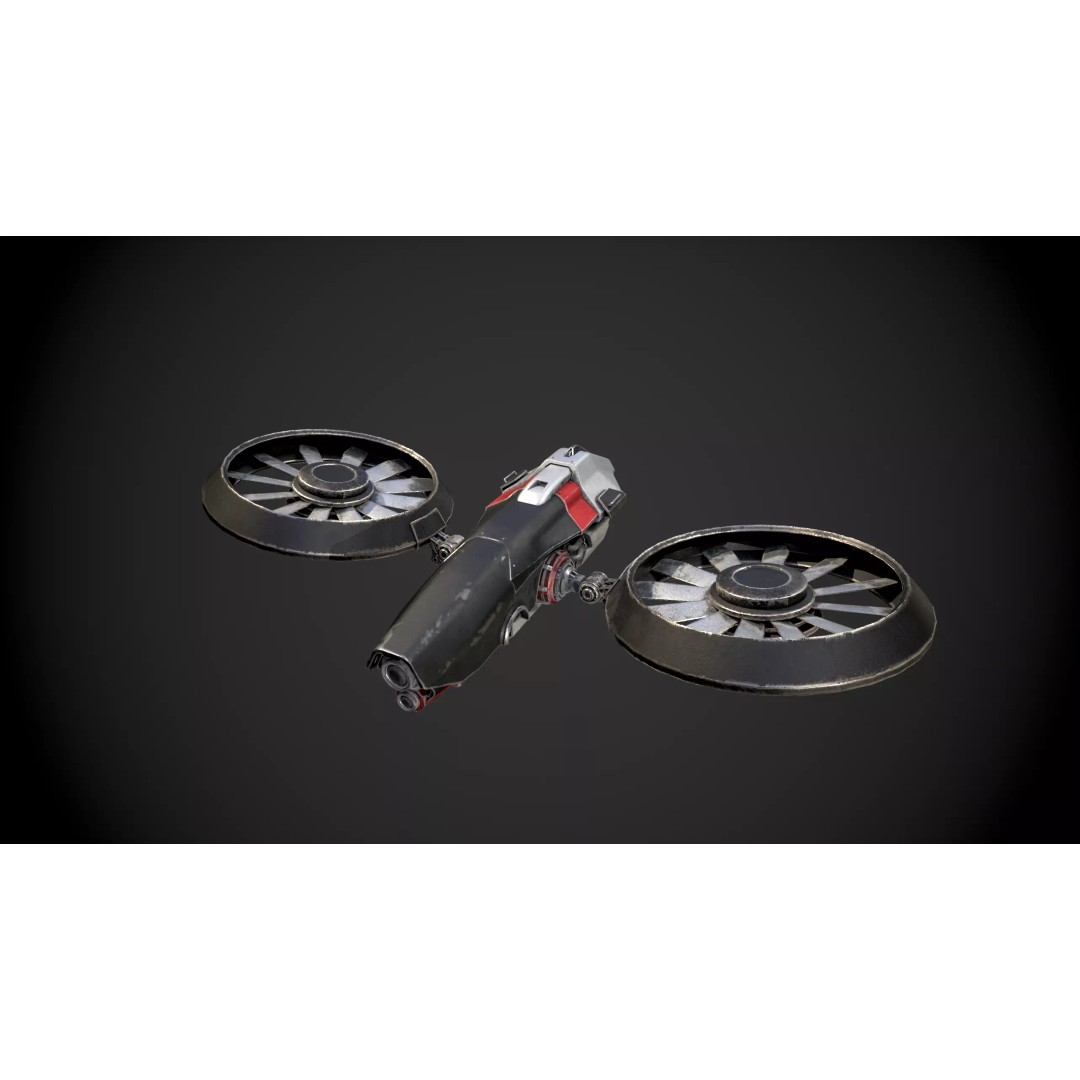 Low Poly Combat Drone 3D Model – Textured Military Asset, FBX, OBJ - View 4