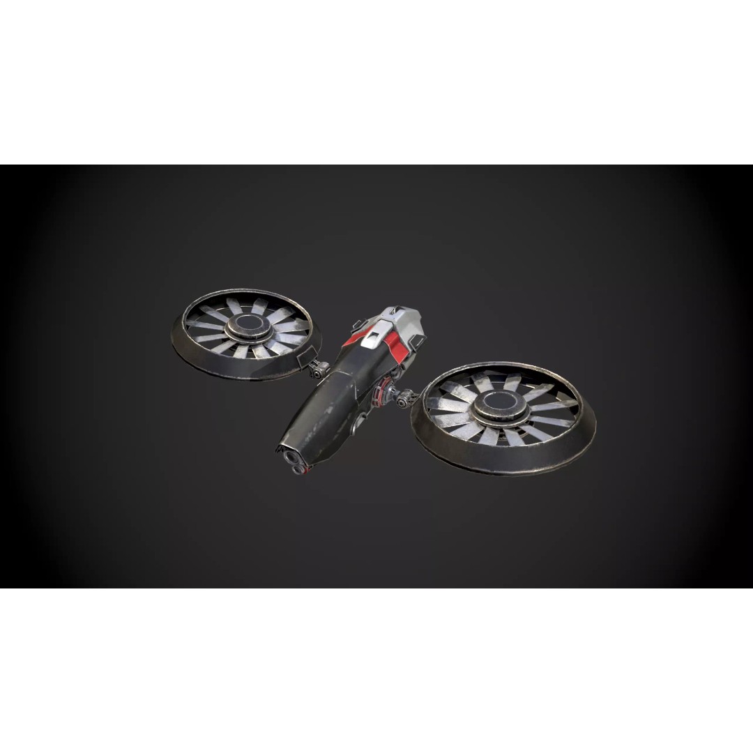 Low Poly Combat Drone 3D Model – Textured Military Asset, FBX, OBJ - View 7