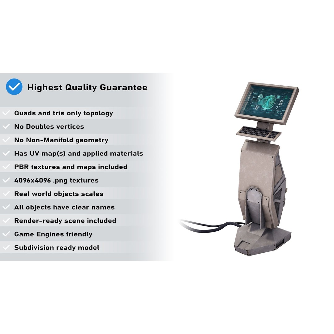 Sci-Fi Terminal 3D Model – Low Poly PBR Game Asset, FBX, Blender - View 3