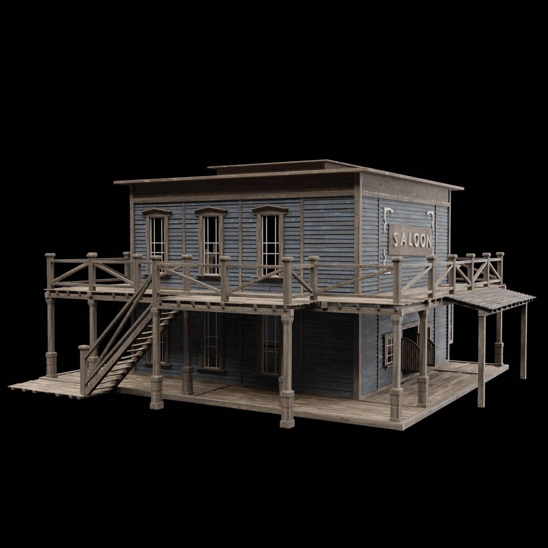Wild West Saloon - Low-Poly Game-Ready 3D Model - View 12