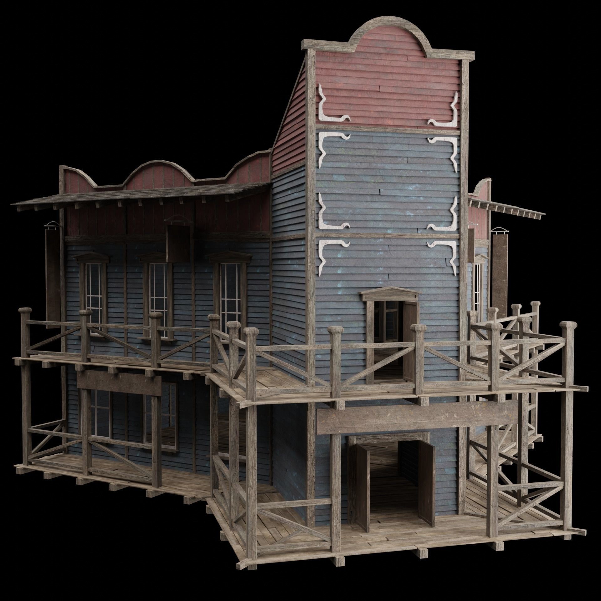 Wild West Saloon - Low-Poly Game-Ready 3D Model - View 3