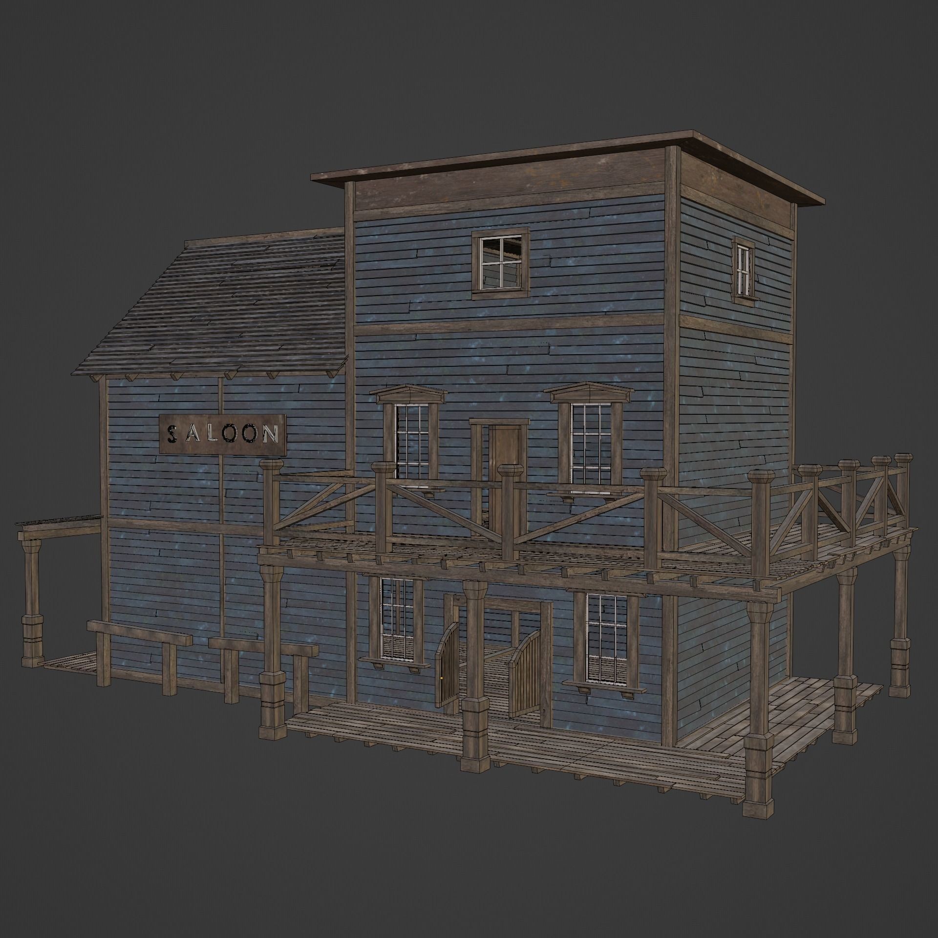 Wild West Saloon - Low-Poly Game-Ready 3D Model - View 38