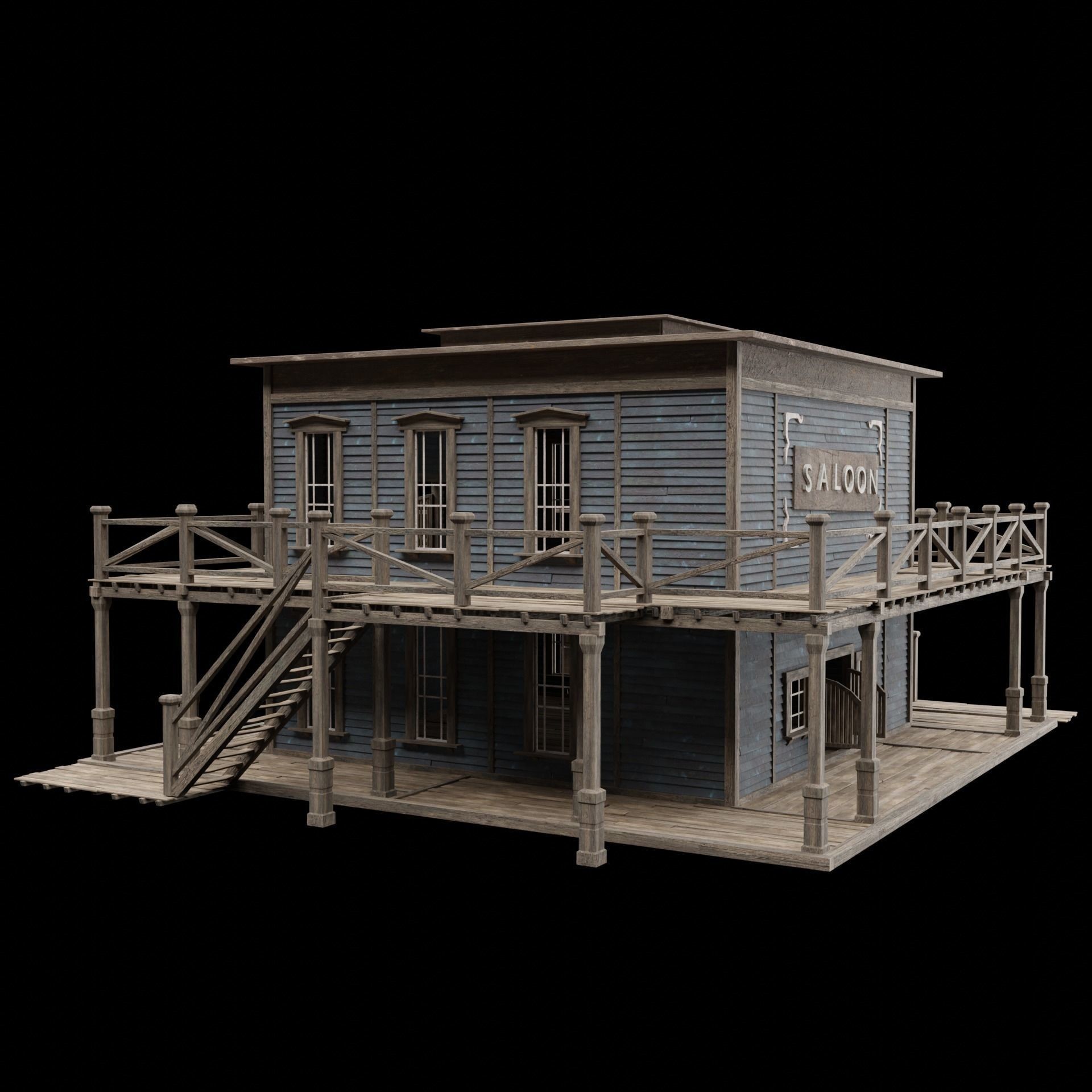 Wild West Saloon - Low-Poly Game-Ready 3D Model - View 54