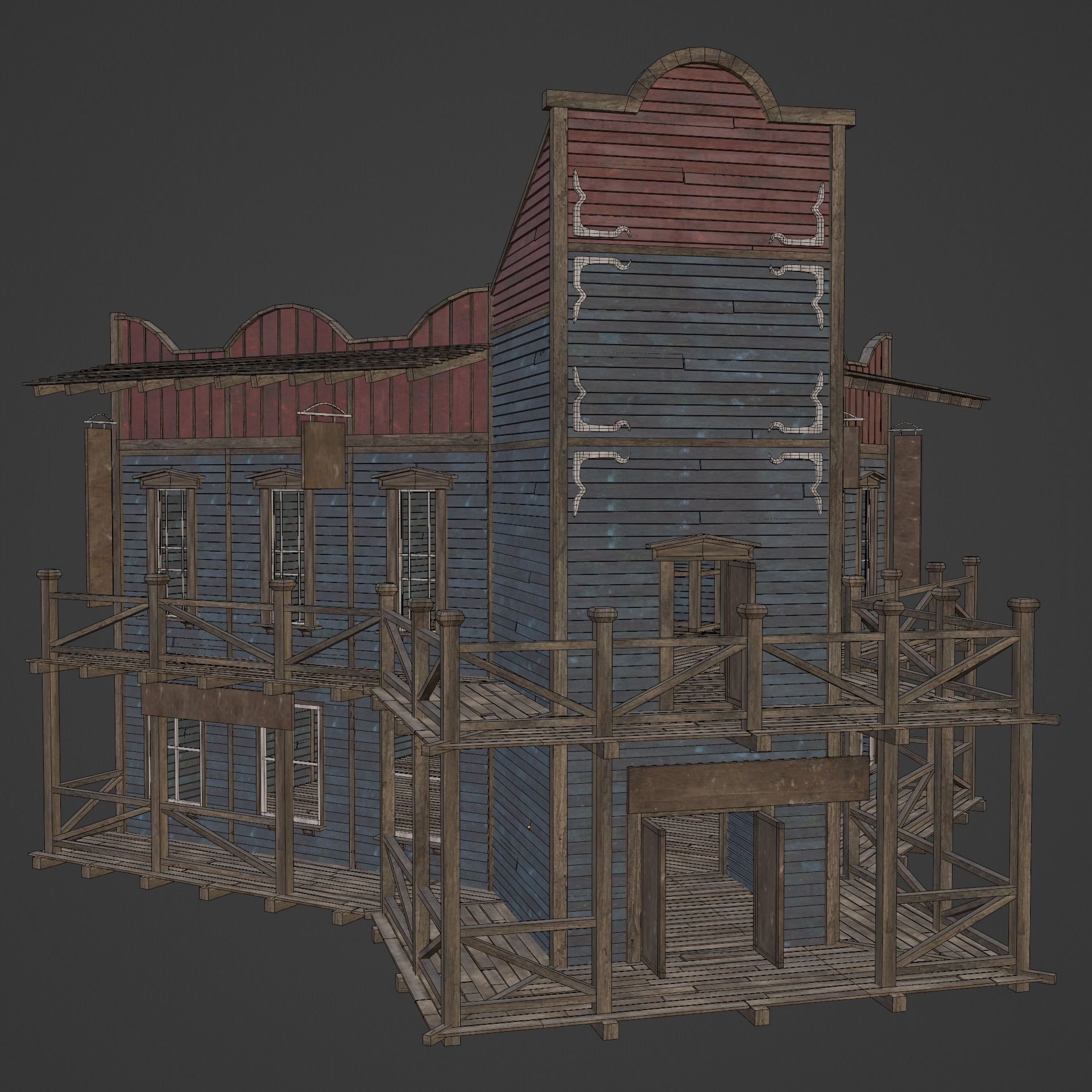 Wild West Saloon - Low-Poly Game-Ready 3D Model - View 8