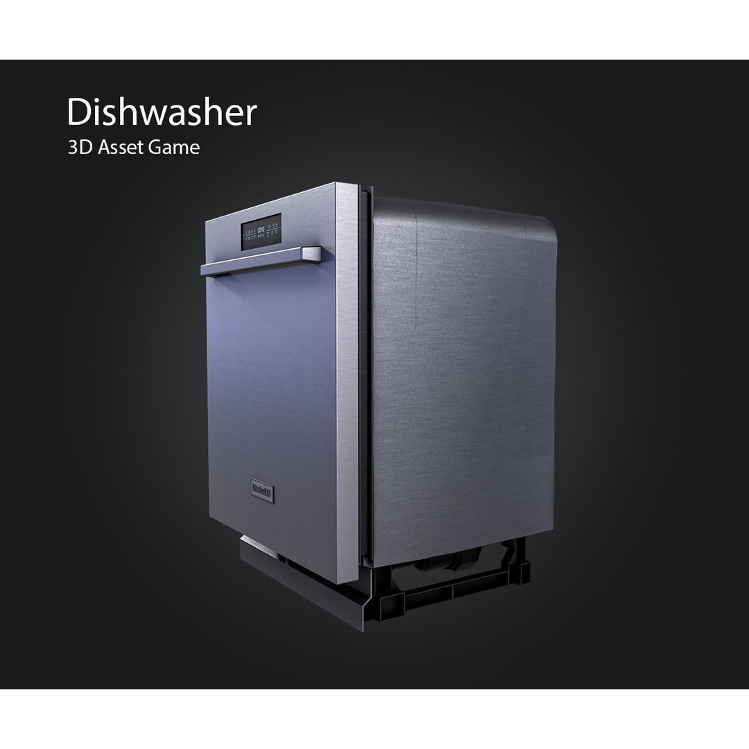 Dishwasher 3D Model – Low Poly Game Asset, FBX, PBR Textures - View 4