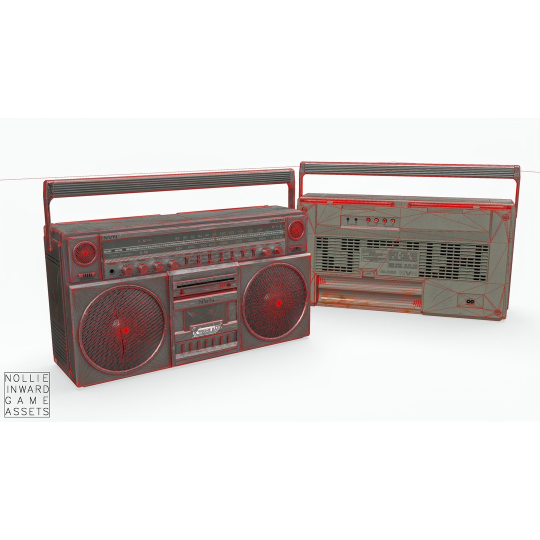 80s Boombox 3D Model – Low Poly Hero Prop, Game Ready, FBX - View 10