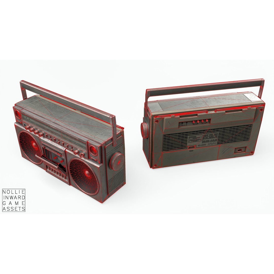 80s Boombox 3D Model – Low Poly Hero Prop, Game Ready, FBX - View 11