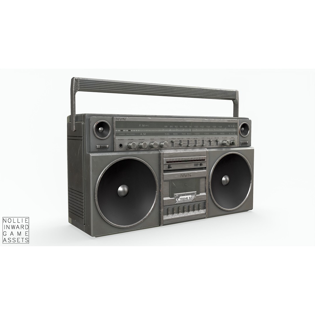 80s Boombox 3D Model – Low Poly Hero Prop, Game Ready, FBX - View 12