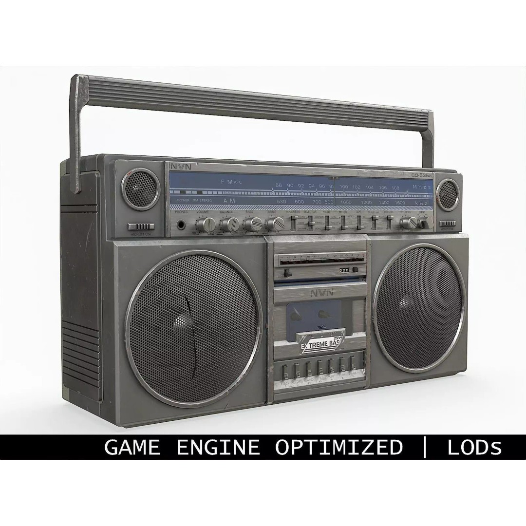 80s Boombox 3D Model – Low Poly Hero Prop, Game Ready, FBX - View 2