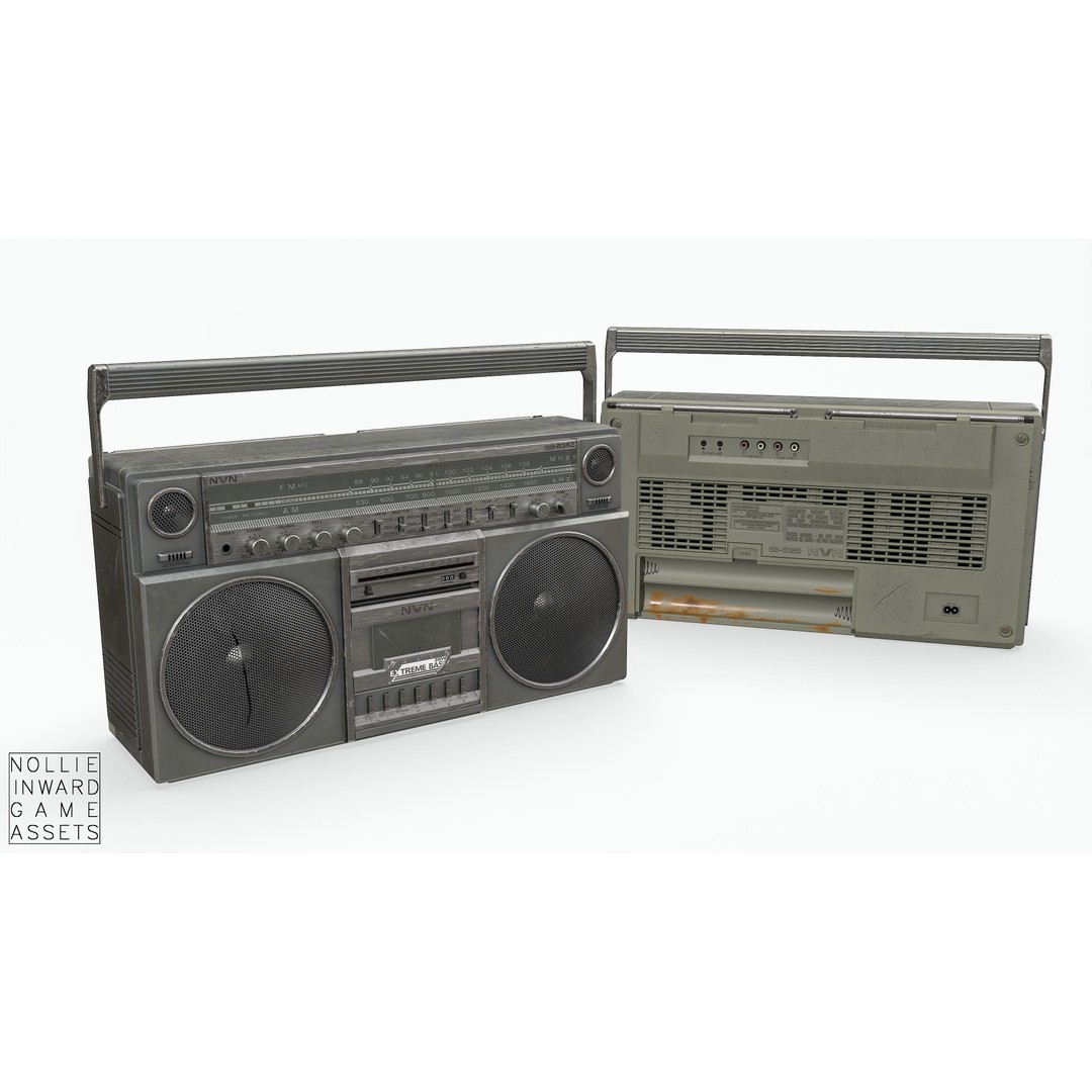 80s Boombox 3D Model – Low Poly Hero Prop, Game Ready, FBX - View 7