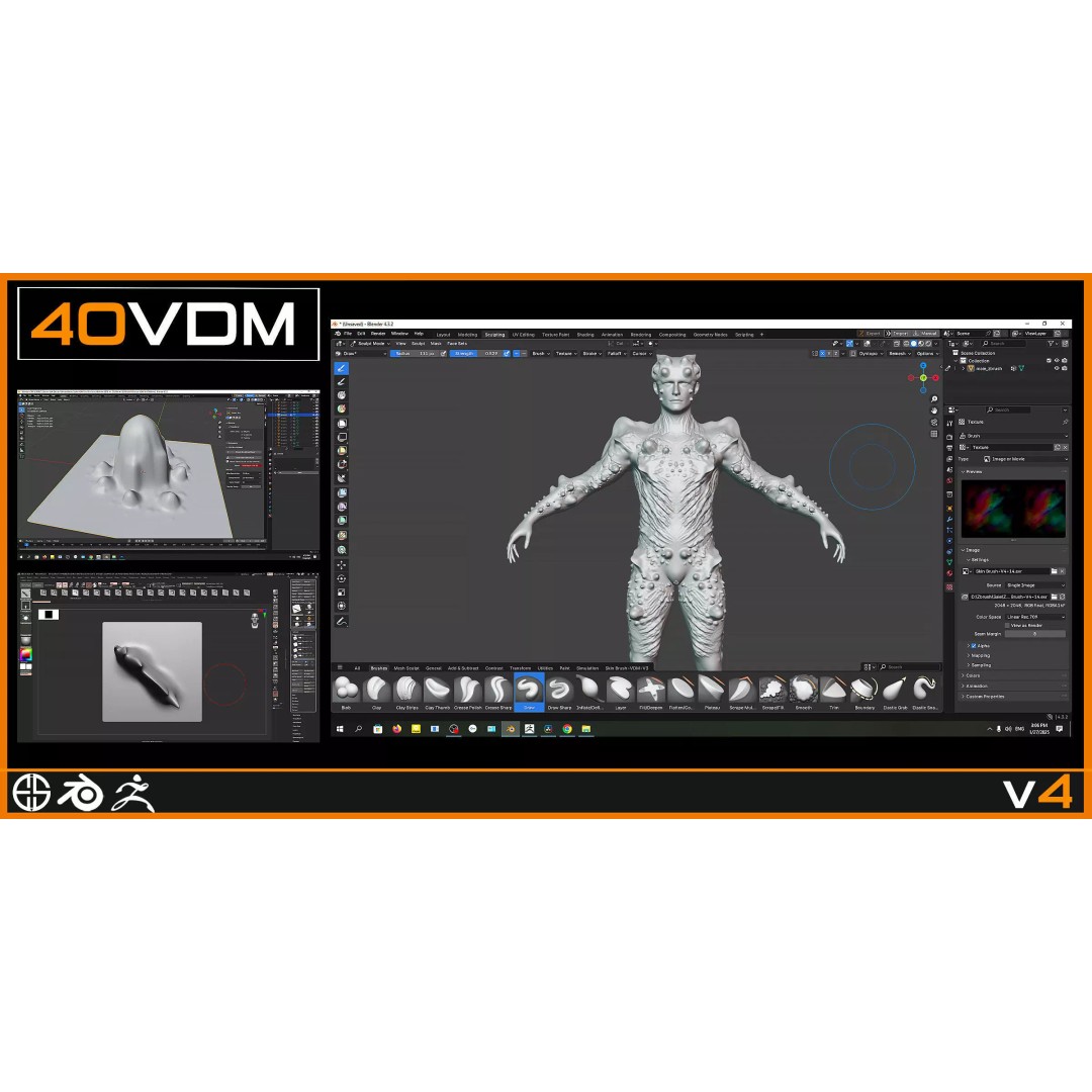 40 Skin Brushes 3D Model – VDM Brush Set for Blender & ZBrush - View 12