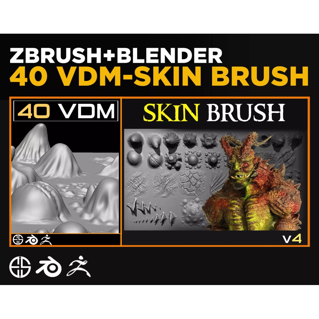 40 Skin Brushes 3D Model – VDM Brush Set for Blender & ZBrush - View 2