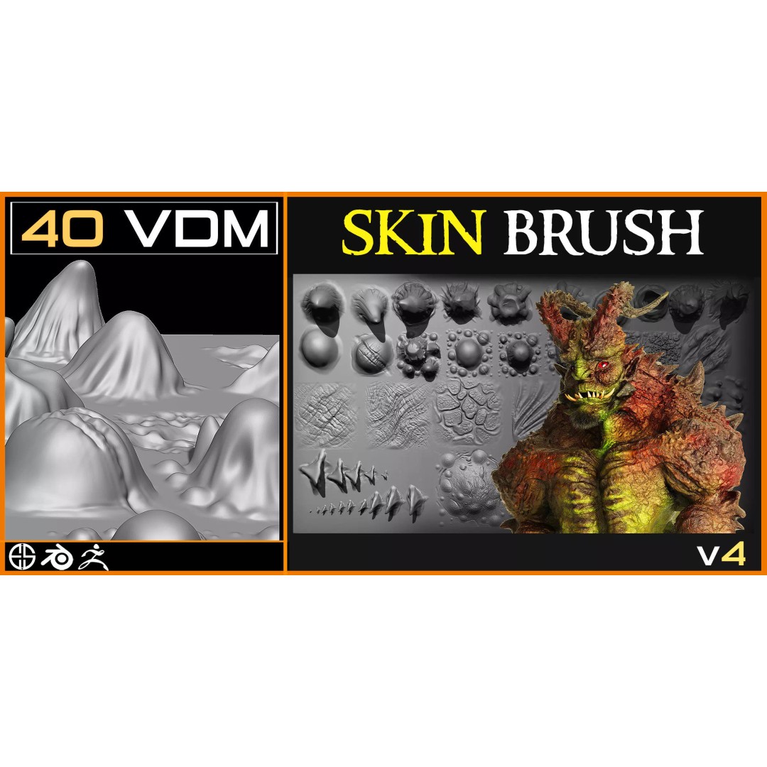40 Skin Brushes 3D Model – VDM Brush Set for Blender & ZBrush - View 3