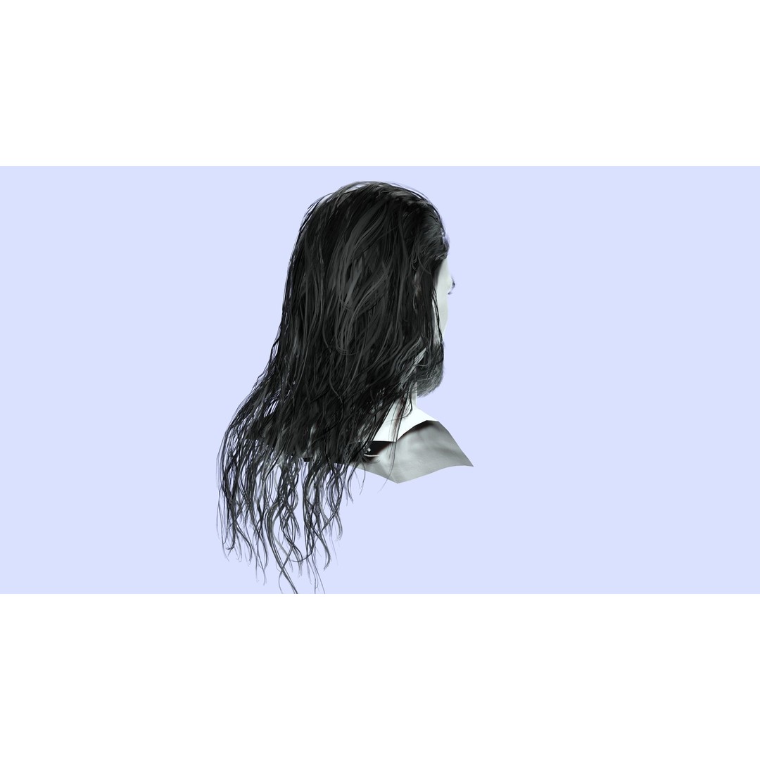 Wavy Long Man Hair 3D Model – Low Poly Game Asset, PBR, Unity, Unreal - View 11