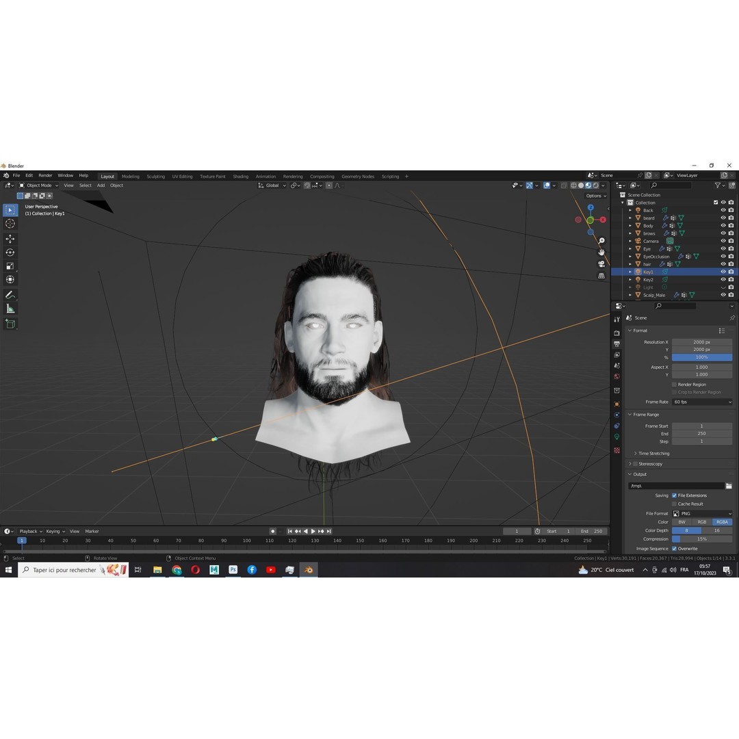 Wavy Long Man Hair 3D Model – Low Poly Game Asset, PBR, Unity, Unreal - View 22