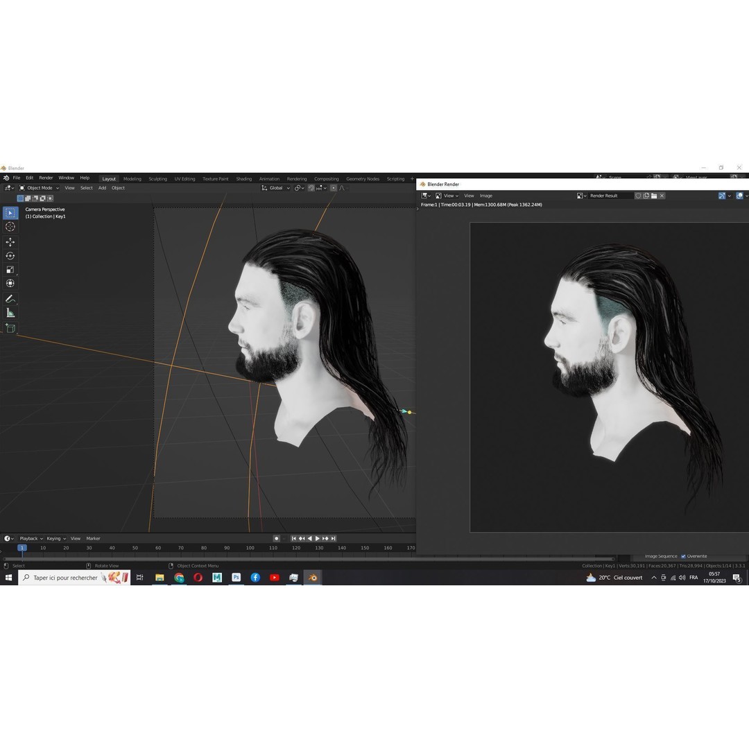 Wavy Long Man Hair 3D Model – Low Poly Game Asset, PBR, Unity, Unreal - View 23
