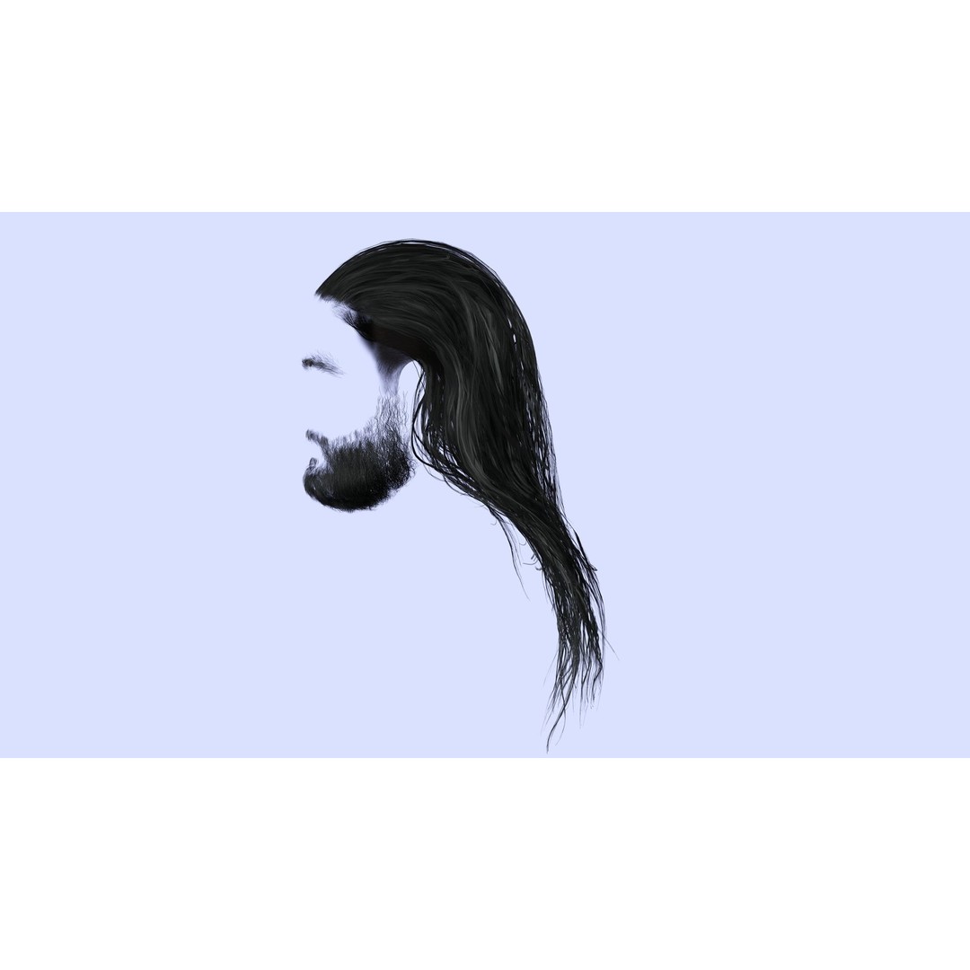 Wavy Long Man Hair 3D Model – Low Poly Game Asset, PBR, Unity, Unreal - View 3