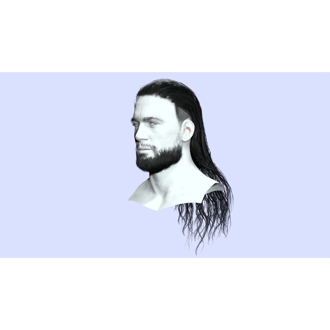 Wavy Long Man Hair 3D Model – Low Poly Game Asset, PBR, Unity, Unreal - View 6