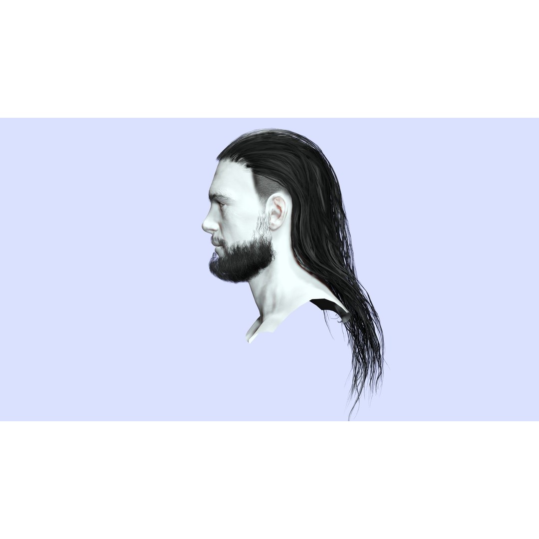 Wavy Long Man Hair 3D Model – Low Poly Game Asset, PBR, Unity, Unreal - View 7