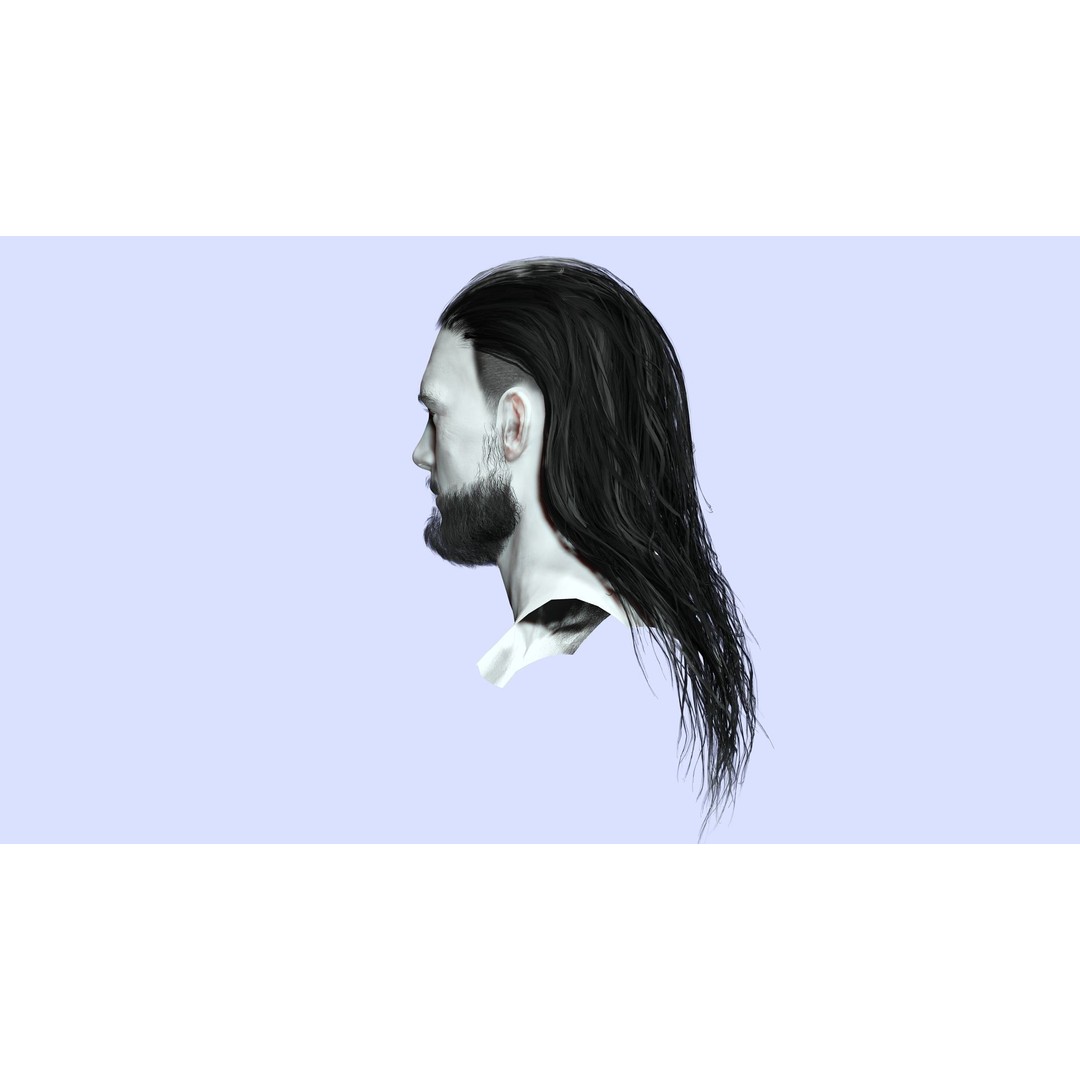 Wavy Long Man Hair 3D Model – Low Poly Game Asset, PBR, Unity, Unreal - View 8