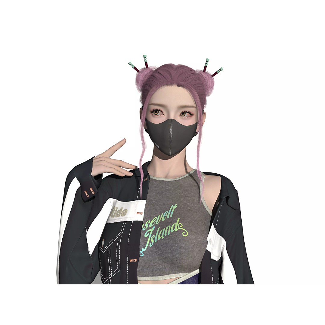Girl Wearing Mask 3D Model – Low Poly Character with PBR Textures