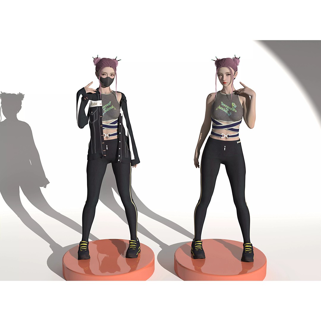Girl Wearing Mask 3D Model – Low Poly Character with PBR Textures - View 2