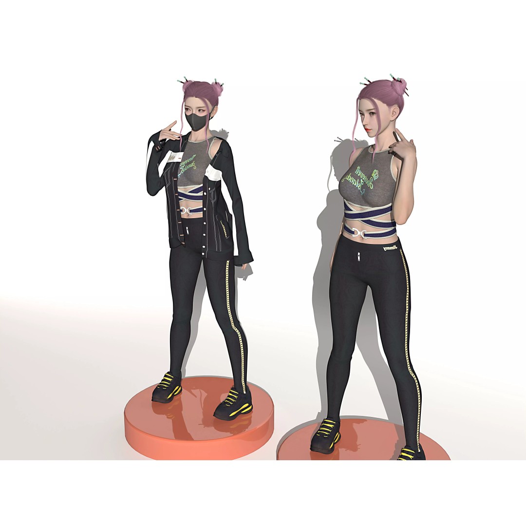 Girl Wearing Mask 3D Model – Low Poly Character with PBR Textures - View 3