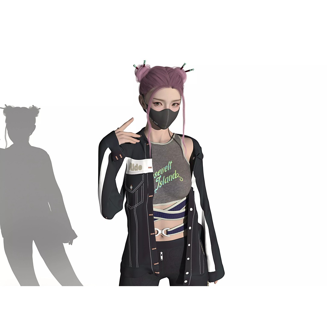 Girl Wearing Mask 3D Model – Low Poly Character with PBR Textures - View 4