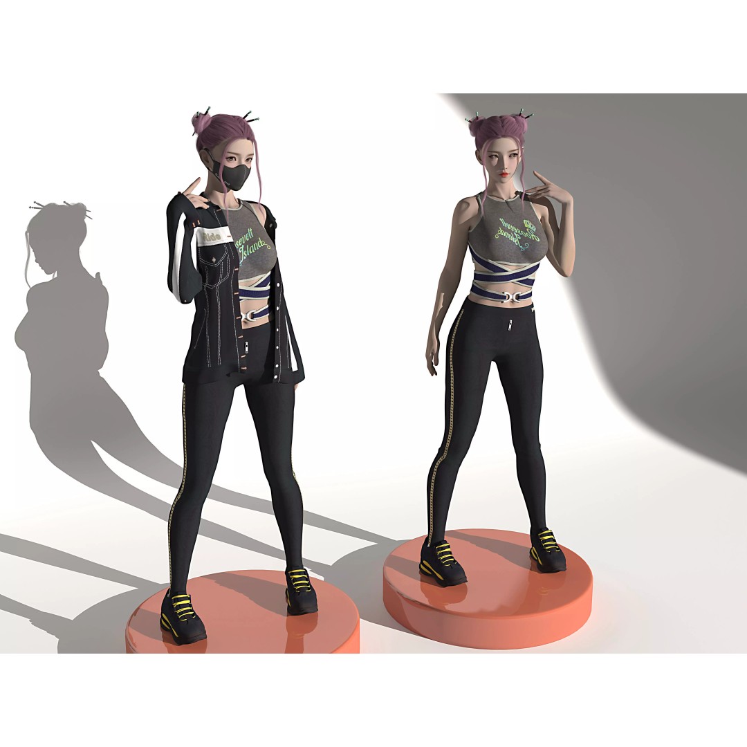 Girl Wearing Mask 3D Model – Low Poly Character with PBR Textures - View 5