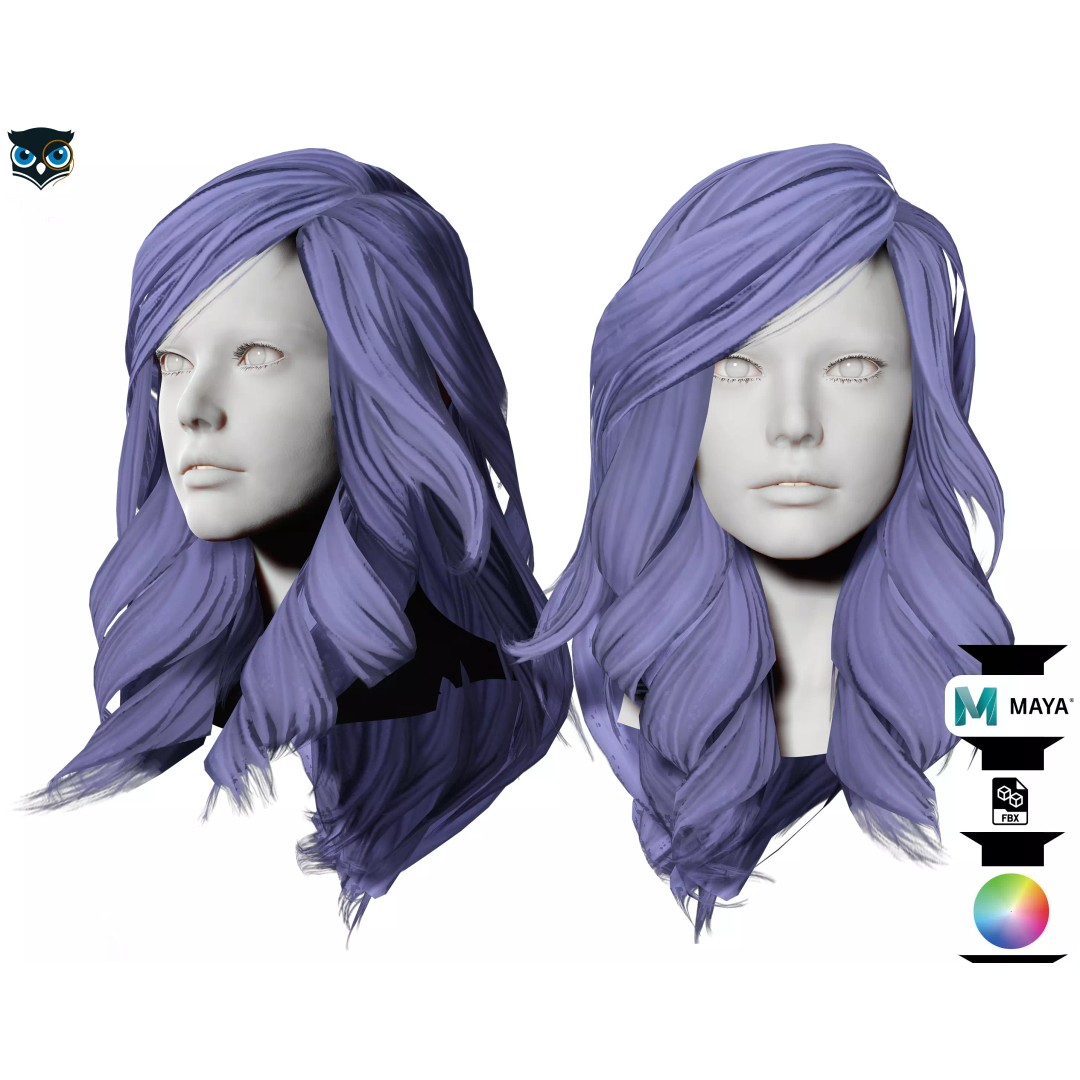 Female Wavy Hair 3D Model – Low Poly Realistic Hair Asset, FBX - View 2