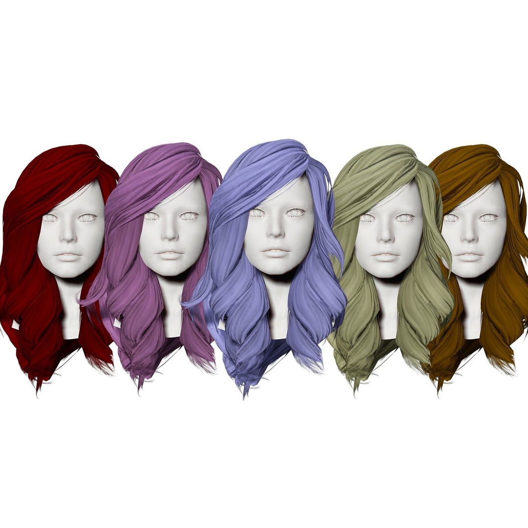 Female Wavy Hair 3D Model – Low Poly Realistic Hair Asset, FBX - View 3