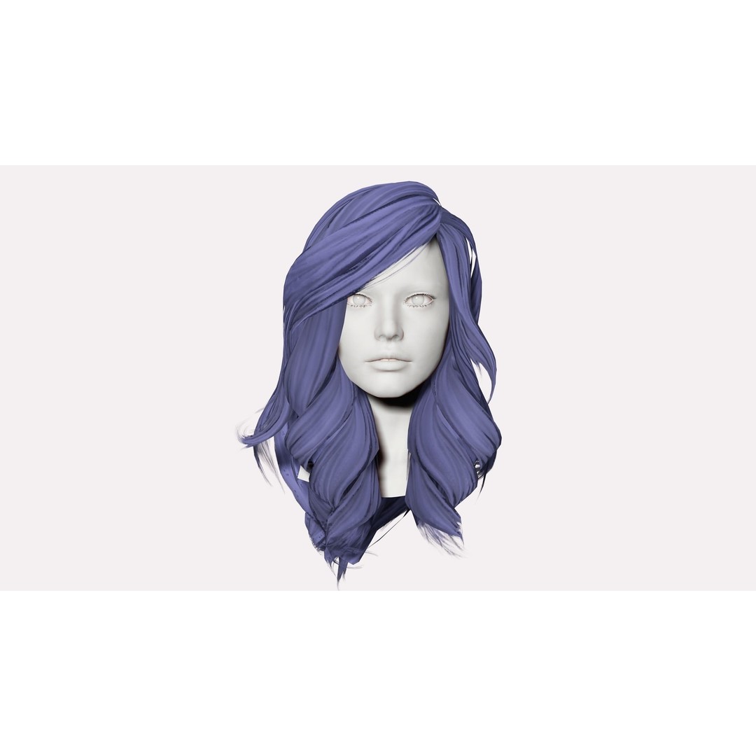 Female Wavy Hair 3D Model – Low Poly Realistic Hair Asset, FBX - View 4