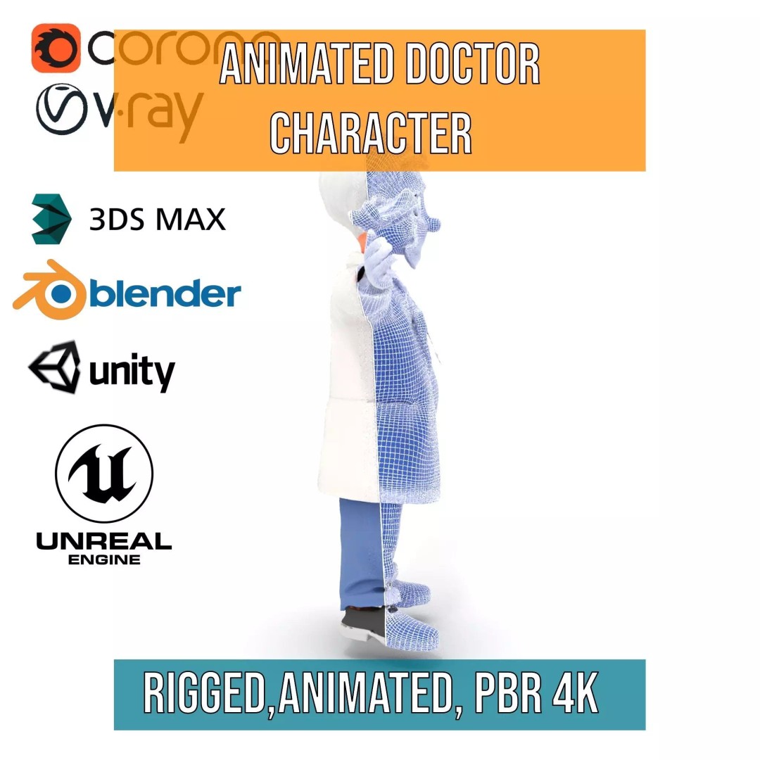 Animated Doctor Character 3D Model – Low-Poly Rigged Asset, FBX
