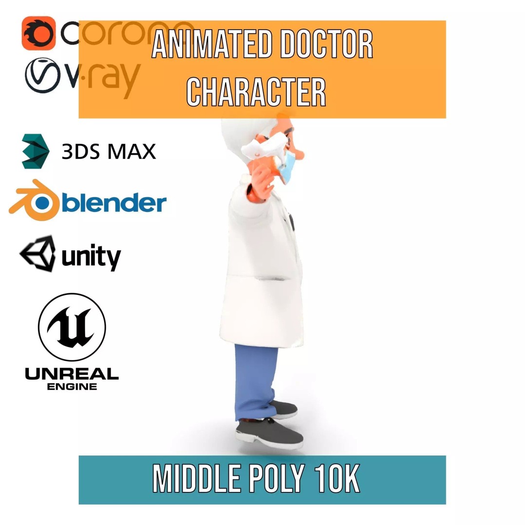 Animated Doctor Character 3D Model – Low-Poly Rigged Asset, FBX - View 10