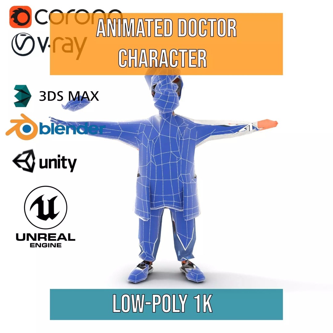 Animated Doctor Character 3D Model – Low-Poly Rigged Asset, FBX - View 11