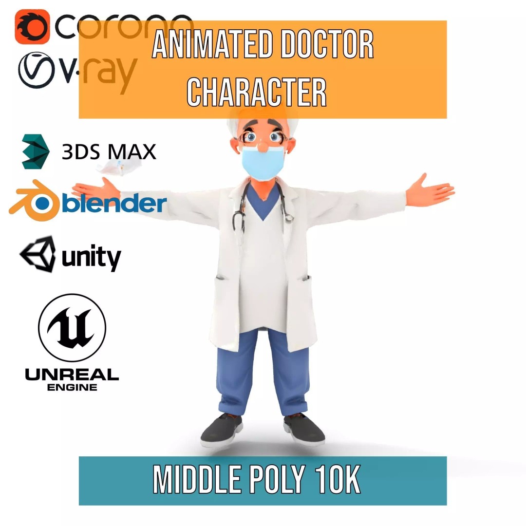 Animated Doctor Character 3D Model – Low-Poly Rigged Asset, FBX - View 12