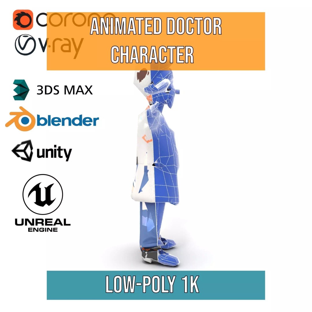 Animated Doctor Character 3D Model – Low-Poly Rigged Asset, FBX - View 13