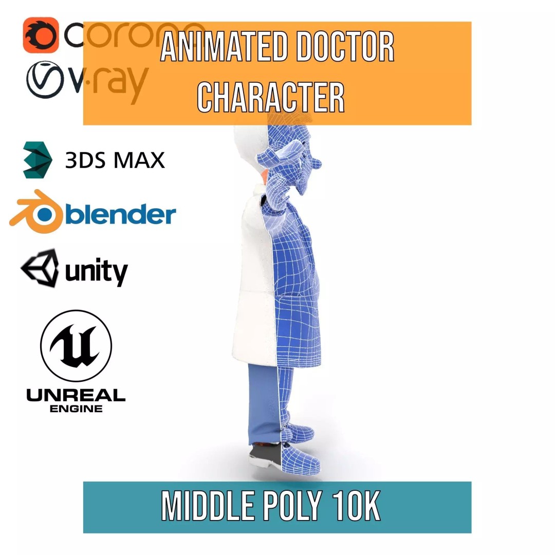 Animated Doctor Character 3D Model – Low-Poly Rigged Asset, FBX - View 14