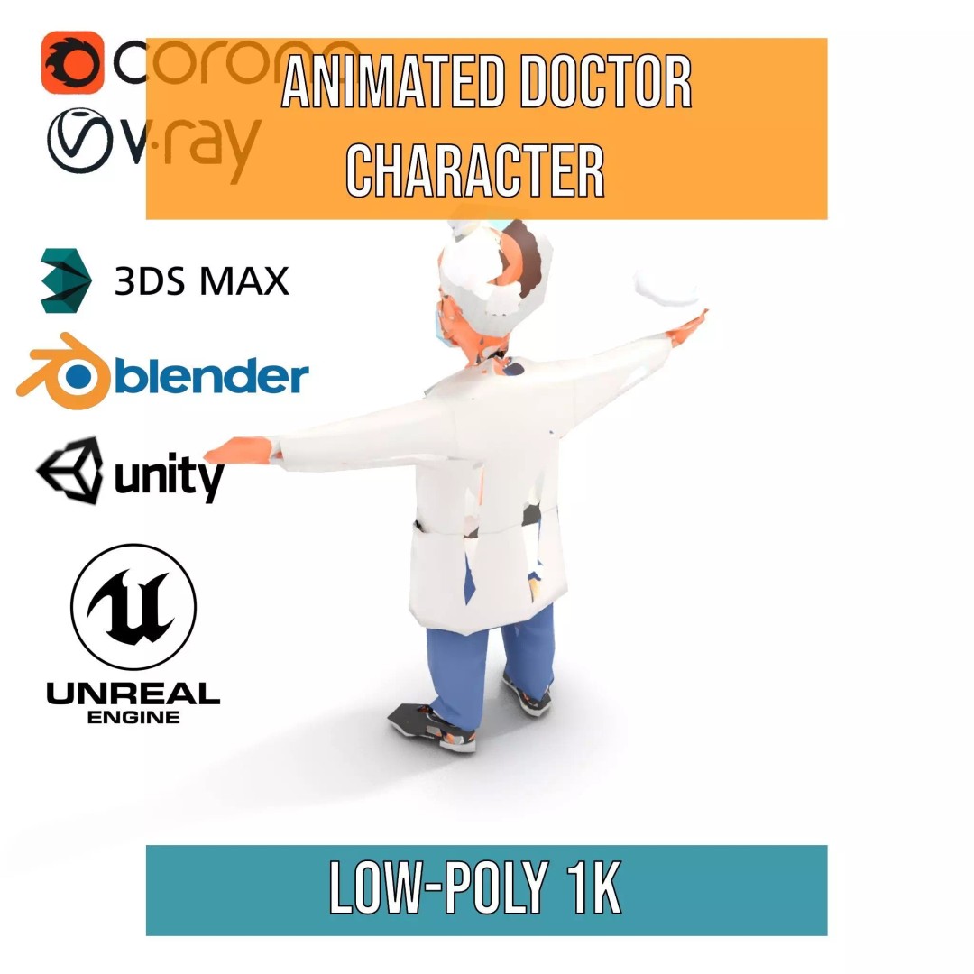 Animated Doctor Character 3D Model – Low-Poly Rigged Asset, FBX - View 15