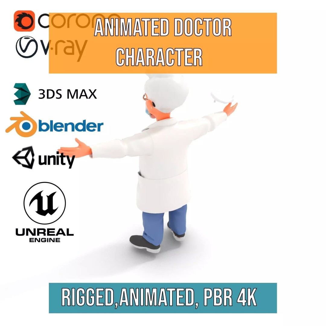 Animated Doctor Character 3D Model – Low-Poly Rigged Asset, FBX - View 16