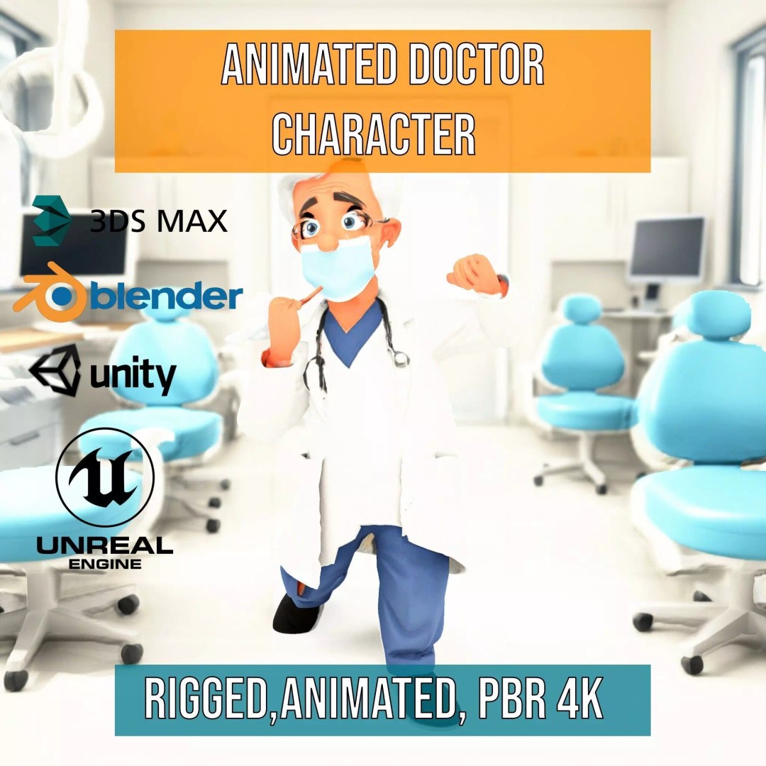 Animated Doctor Character 3D Model – Low-Poly Rigged Asset, FBX - View 2