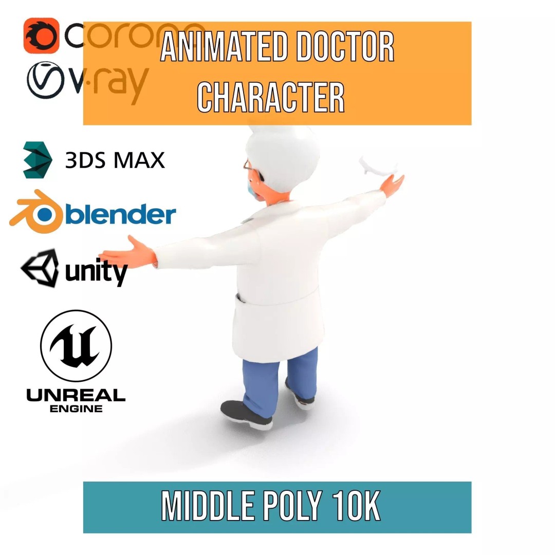 Animated Doctor Character 3D Model – Low-Poly Rigged Asset, FBX - View 20