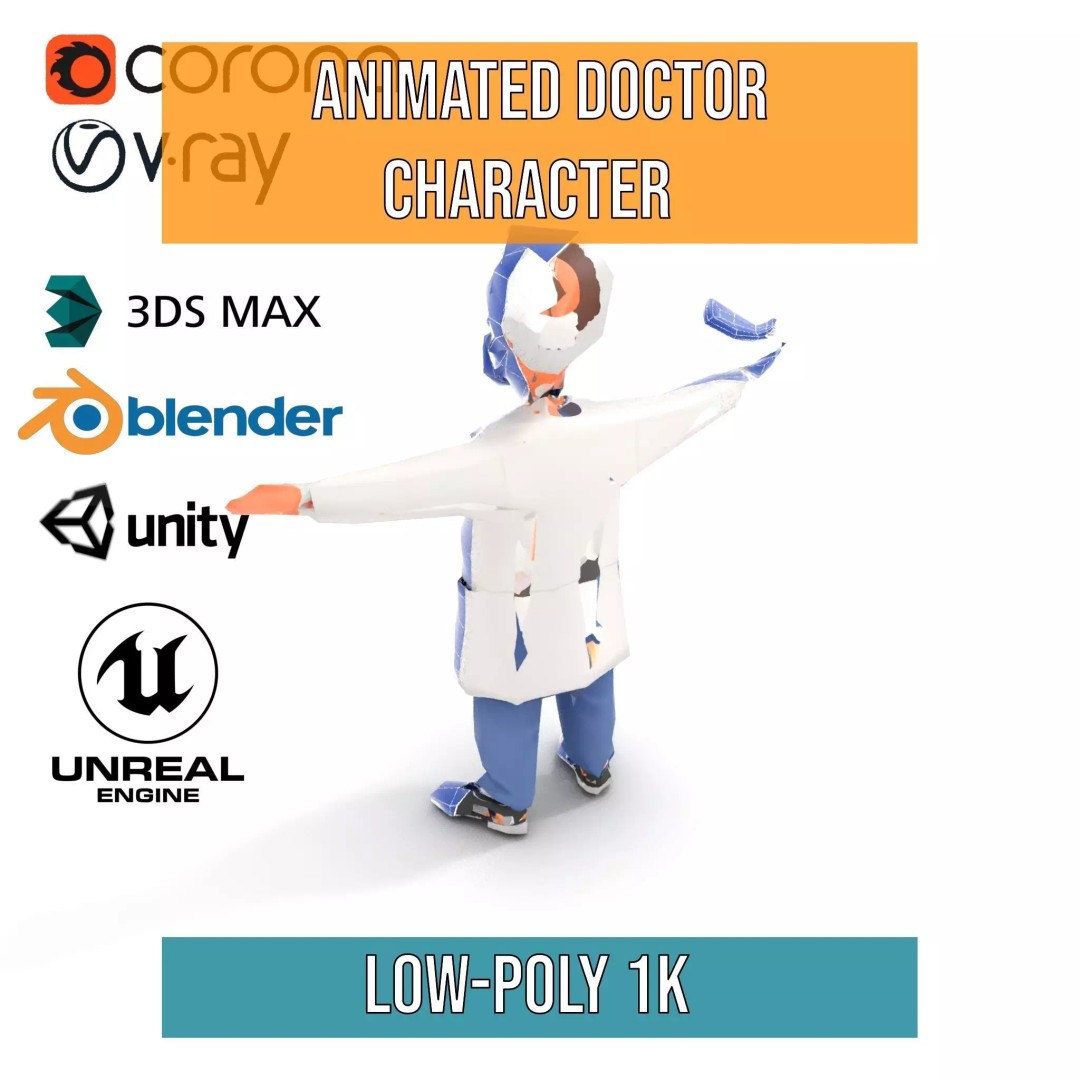 Animated Doctor Character 3D Model – Low-Poly Rigged Asset, FBX - View 21