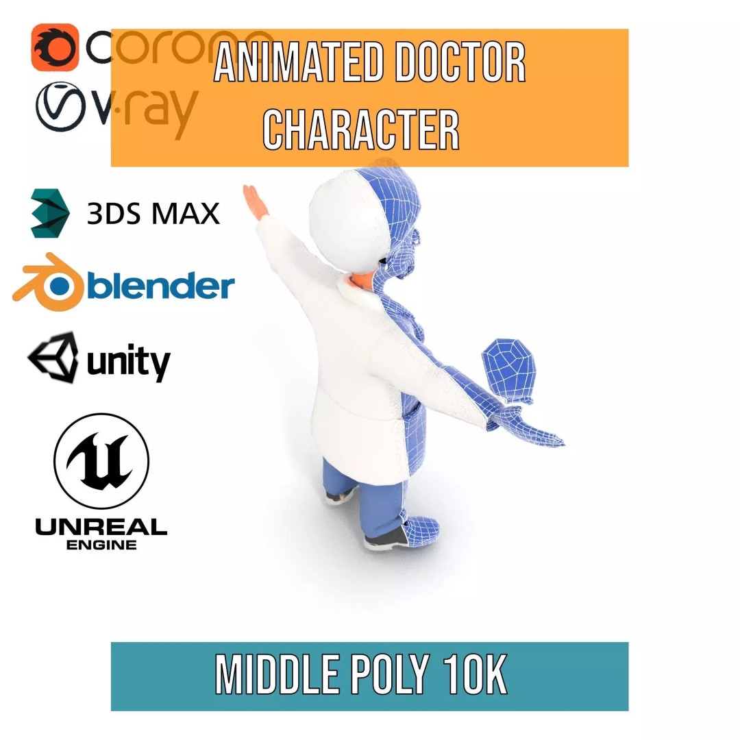 Animated Doctor Character 3D Model – Low-Poly Rigged Asset, FBX - View 23