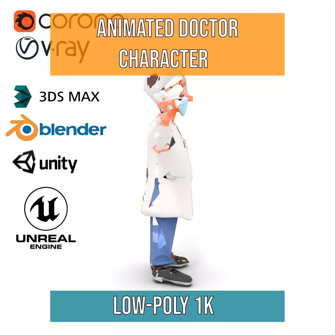 Animated Doctor Character 3D Model – Low-Poly Rigged Asset, FBX - View 24