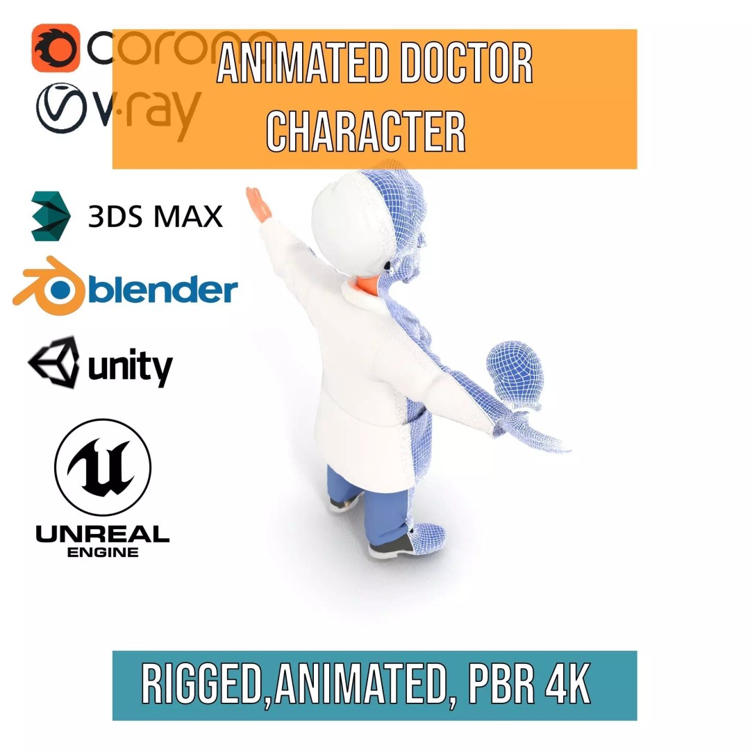 Animated Doctor Character 3D Model – Low-Poly Rigged Asset, FBX - View 25